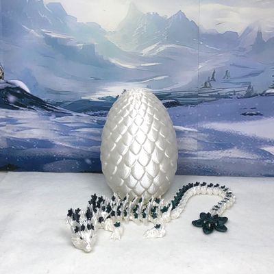 3D Printed Articulated Dragon With Egg - 12" Dual Color Cherry Blossom, Fidget ADHD Autism Sensory Toy, Executive Desk Toy D017 (White & Emerald Green)