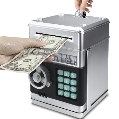 Brekya Mini ATM Piggy Bank Security Machine Best Gift for Kids,Electronic Code Piggy Bank Auto Scroll Paper Money Saving Box Coin Bank for Boys Girls Password Lock