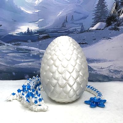3D Printed Dragon with Dragon Egg, Articulated Dragon, 12" Dual Color Cherry Blossom Dragon, Fidget ADHD Autism Sensory Toy Executive Desk Toy D017 (White & Blue)