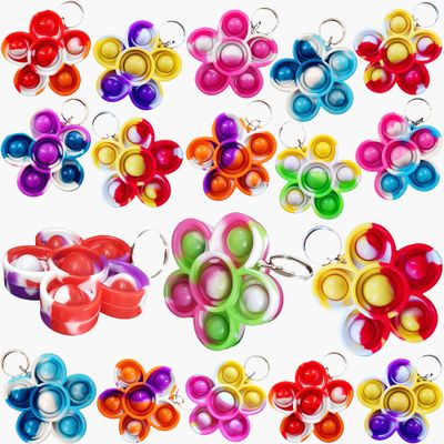 100 Packs Bluk Flowers Rainbow Mini Pop Fidget Keychain , Birthday Party Favors for Kids boy and Little Girl Summer Student Prize Gifts