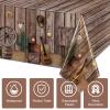 Tiamon 12 Pcs Western Party Tablecloth Western Cowboy Table Cover Cowboy Theme Plastic Tablecloth Wild West Wooden House Barn Door Table Cover for Baby Shower Birthday Party view 3