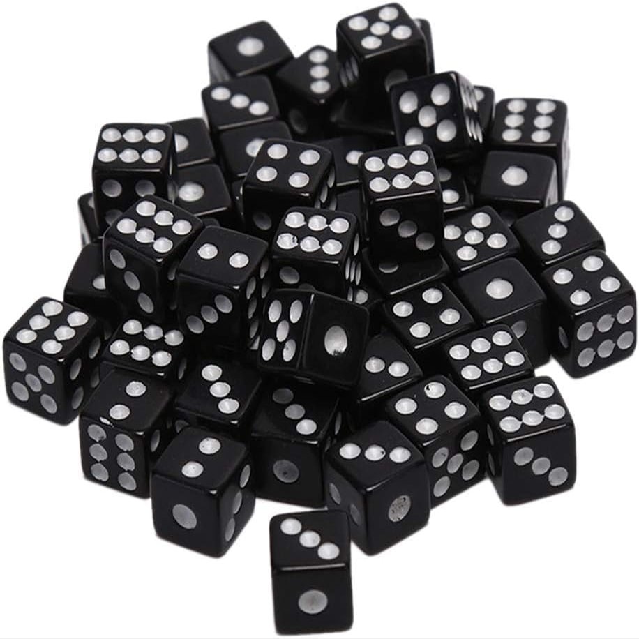 100Pcs 8mm Acrylic Dice White Black Gaming Dice Standard Six Sided Decider Board Game Dice Polyhedral Set Metal Set Role Playing Accessories
