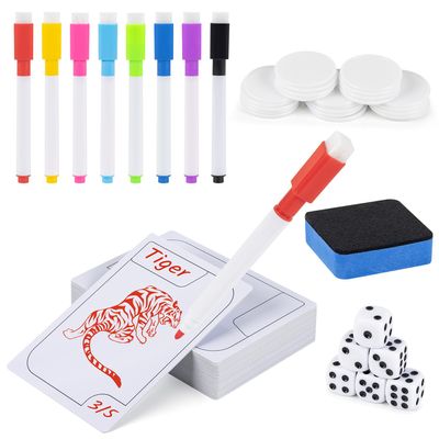 24 Pcs Multifunctional Tokens Dry Erase Cards, Reusable Blank White Flash Erasable Index Cards with 8 Marker Pens for MTG DIY Blank Card Games Accessories