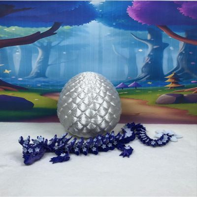 3D Printed Dragon with Dragon Egg, 12" Blue Purple and White Cherry Blossom, Articulated Dragon, Fidget ADHD Autism Sensory Toy Executive Desk Toy D033