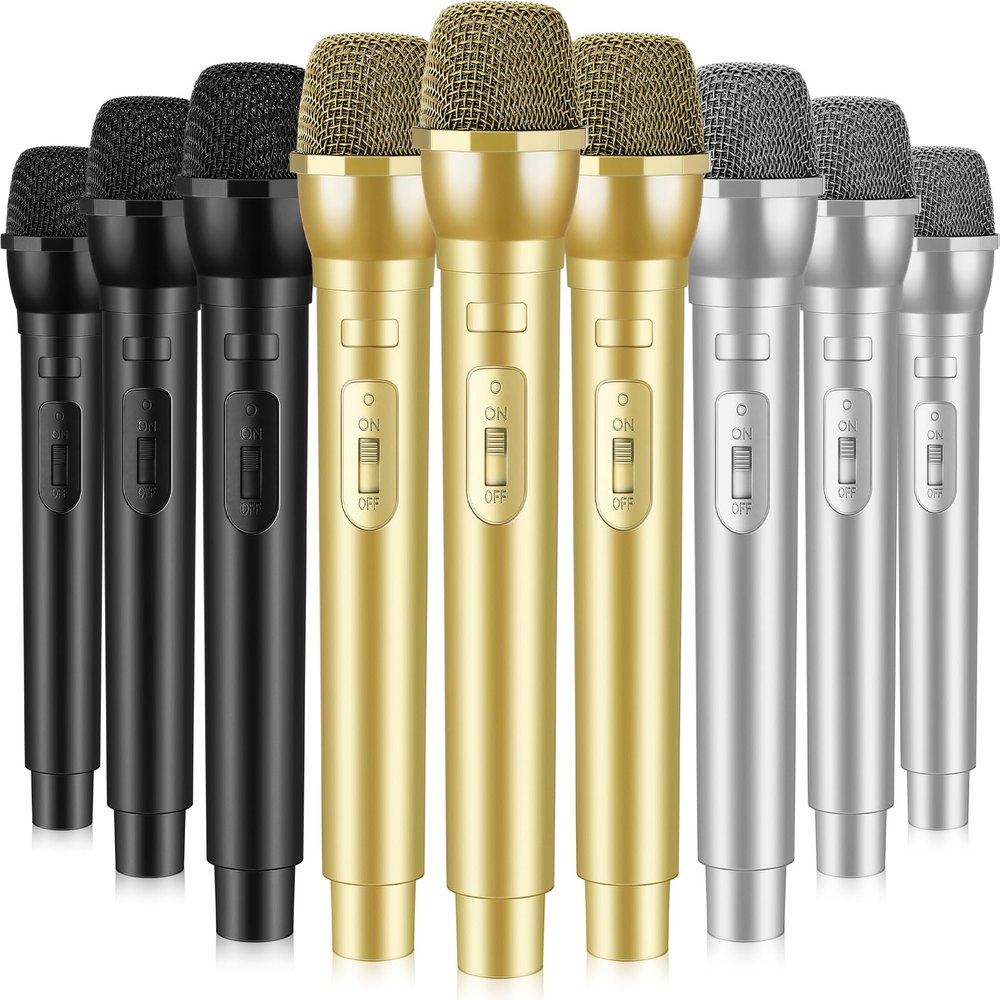 Sanwuta 9 Pcs Christmas Fake Microphone Prop Bulk, Plastic Realistic Mic, Pretend Microphone, Stage Mics Toy for Christmas Birthday Activities Weddings Karaoke Stage Costume Cosplay Party Favor