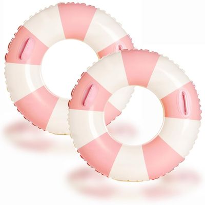 2pcs Large Swim Ring with Handles for Adults Classic Striped Pool Inner Tubes,Inflatable Pool Floats,Float Naked,Pool Floaties Adult Size for Summer Pool Party Beach(Colorful Float,2)