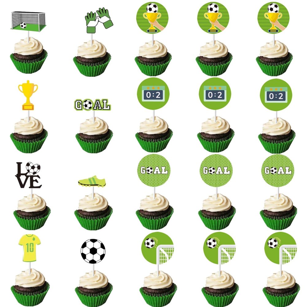 20 Pieces Soccer Ball Football Cupcake Toppers Cake Topper World Cup Dessert Muffin Cake Decorations for Men Sports Birthday Party Favor Football Themed Party