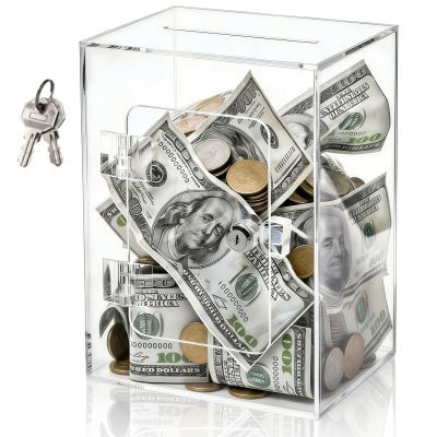 Cididu Clear Piggy Bank with Lock, Acrylic Money Saving Box for Adults Kids, Reusable Coin Cash Storing Container with Key, Openable Unbreakable Money Change Jar Pot for Birthday Gift Home Decoration