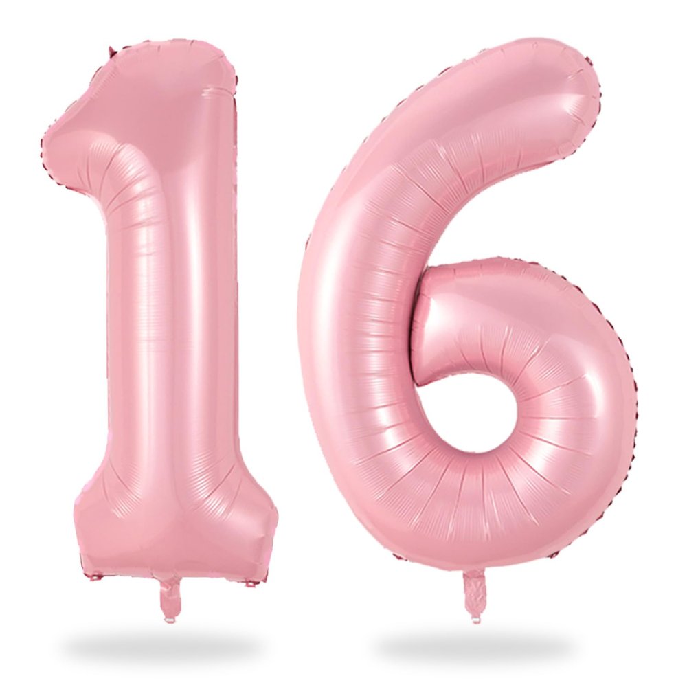 Pink 16 Balloon Number 40 Inch, Large Light Pink Number 16 Balloons, Macaron 16 Balloons Foil Helium 16 Birthday Balloons for Girls Women 16th or 61st Year Old Birthday Party Decorations Anniversary