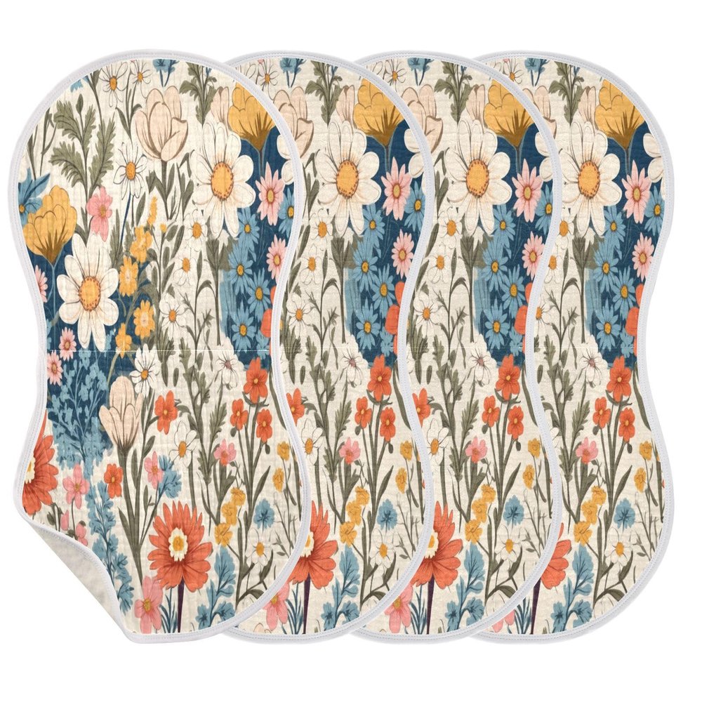 GOODOLD Vintage Small Flowers Muslin Baby Burp Cloths - Super Absorbent and Soft Burping Rags - Cotton Burp Clothes Set for Boys and Girls, 4 Pack