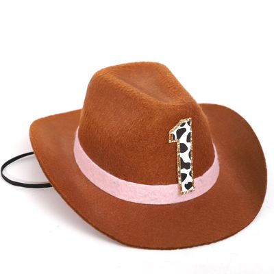 PATRDIO Cowboy First Birthday Party Hat - Western Style Photo Props for Boys Girls (pink)