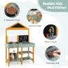 HONEY JOY Mud Kitchen, Fir Wood Outdoor Play Kitchen for Toddlers, Transparent Root Viewer Planter, Realistic Faucet & Sink, Stoves, Chalkboard, Storage Shelf, Mud Kitchen for Kids Outdoor Backyard view 2