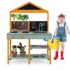 HONEY JOY Mud Kitchen, Fir Wood Outdoor Play Kitchen for Toddlers, Transparent Root Viewer Planter, Realistic Faucet & Sink, Stoves, Chalkboard, Storage Shelf, Mud Kitchen for Kids Outdoor Backyard view 3