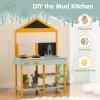 HONEY JOY Mud Kitchen, Fir Wood Outdoor Play Kitchen for Toddlers, Transparent Root Viewer Planter, Realistic Faucet & Sink, Stoves, Chalkboard, Storage Shelf, Mud Kitchen for Kids Outdoor Backyard view 4