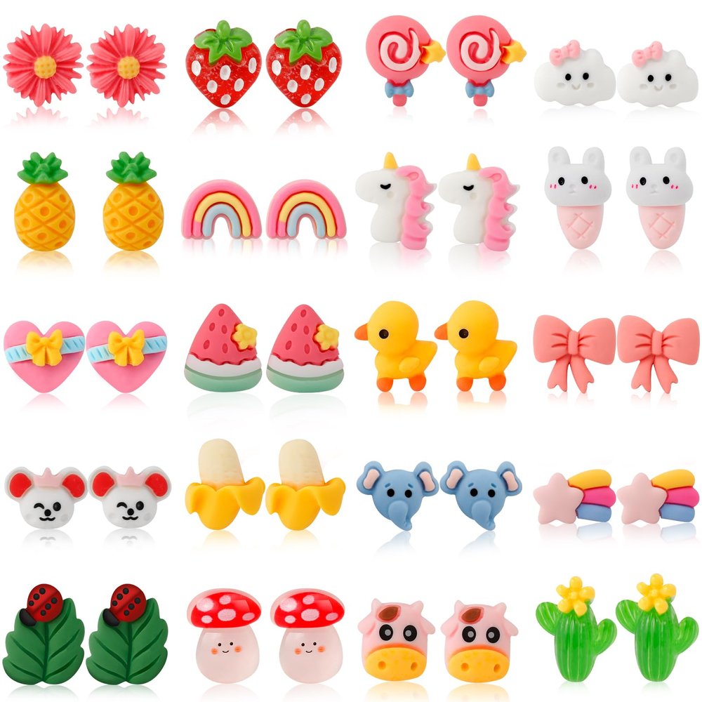 Kids Clip On Earrings for Girls Hypoallergenic Jewelry Earrings for Kids Cute Animal Clip on Earrings Set for Little Girls Party Favor 20 Pairs (Cute A)