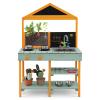 Costzon Mud Kitchen, Wooden Kids Kitchen Playset with See-Through Planter Box, Blackboard, Stoves, Sink & Faucet, Cooking Accessories, Storage Shelves, Toddler Outdoor Play Kitchen for Boys Girls 3+ view 1