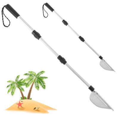 2PCS Shark Tooth Sifter,Retractable Beach Sand Sifter,Shell Collecting Scoop Shovel Sifter Tool for Beach Picking up Shells Beachcombing Rock Hunting,22.7"-41.7" Adjustable Handle Pet Cat Litter Scoop