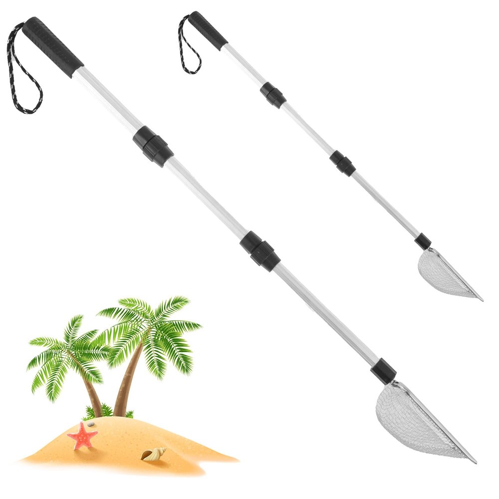 2PCS Shark Tooth Sifter,Retractable Beach Sand Sifter,Shell Collecting Scoop Shovel Sifter Tool for Beach Picking up Shells Beachcombing Rock Hunting,22.7"-41.7" Adjustable Handle Pet Cat Litter Scoop