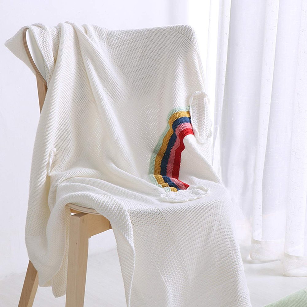 FGBDFSD BlanketsWoollen Blanket Cotton Rainbow Blanket Throws Hand-Woven Sofa Blanket Armchair Cover Child Baby Blanket Beach Mat Home Decoration Soft Breathable 110130cm