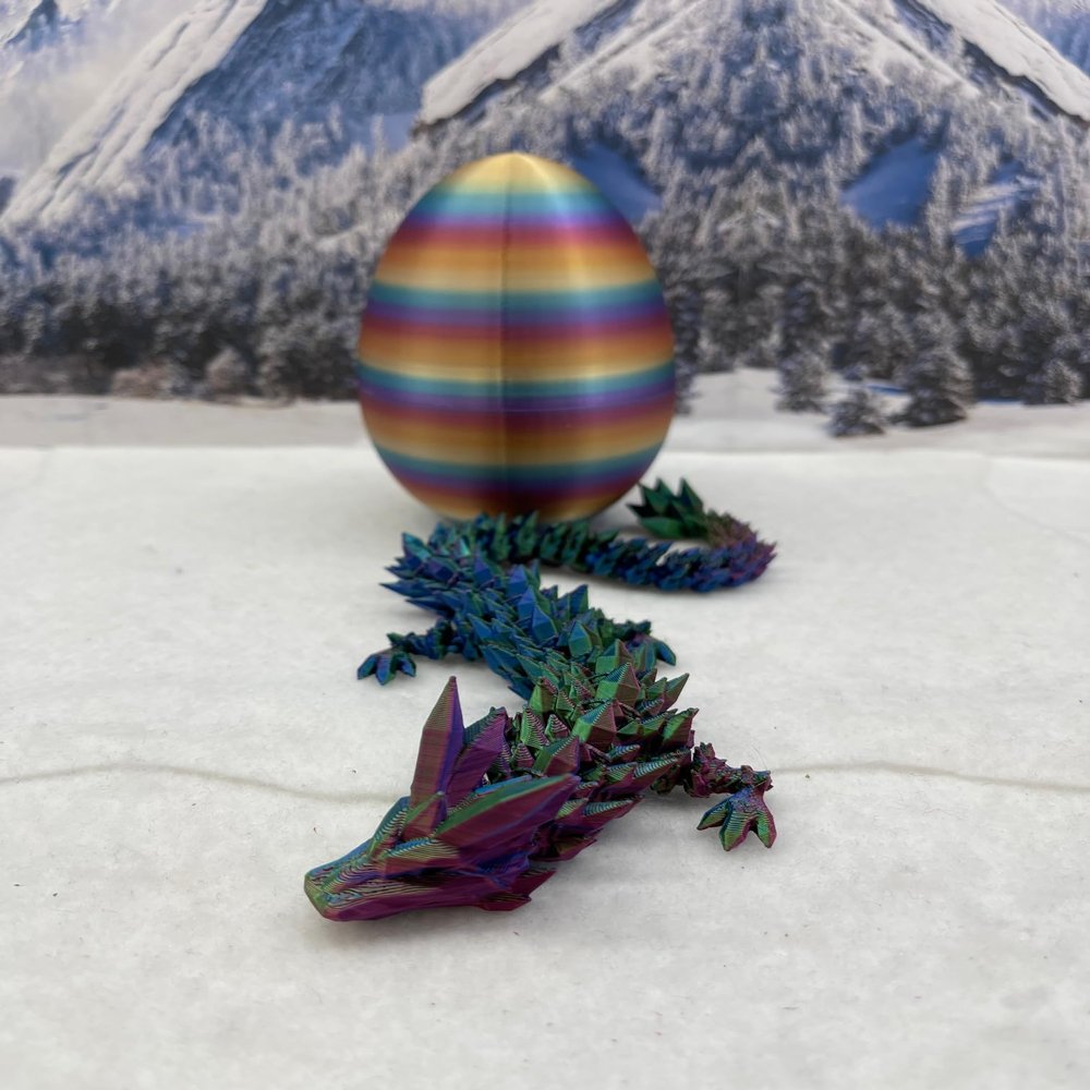 3D Printed Dragon with Nebula Dragon Egg, 12" Articulated Tri Color Red Blue Green Crystal Dragon, Fidget Anxiety Toy Executive Desk Toy D014-RGB