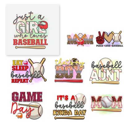 27 PCS Heat Transfer DTF Iron On Decals Baseball Mom Love for Clothing Heat Press Patches DIY Tshirt Direct to Film Baseball Mom