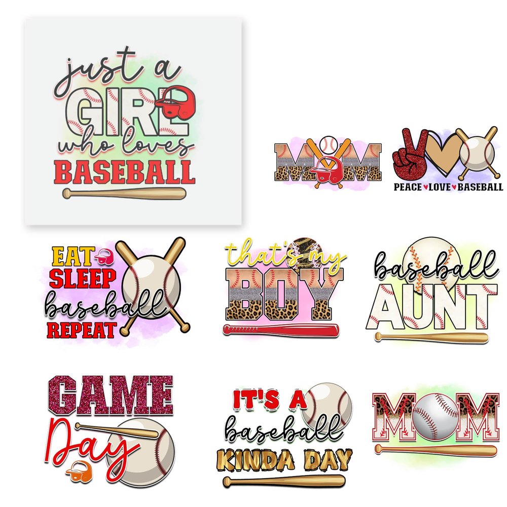27 PCS Heat Transfer DTF Iron On Decals Baseball Mom Love for Clothing Heat Press Patches DIY Tshirt Direct to Film Baseball Mom