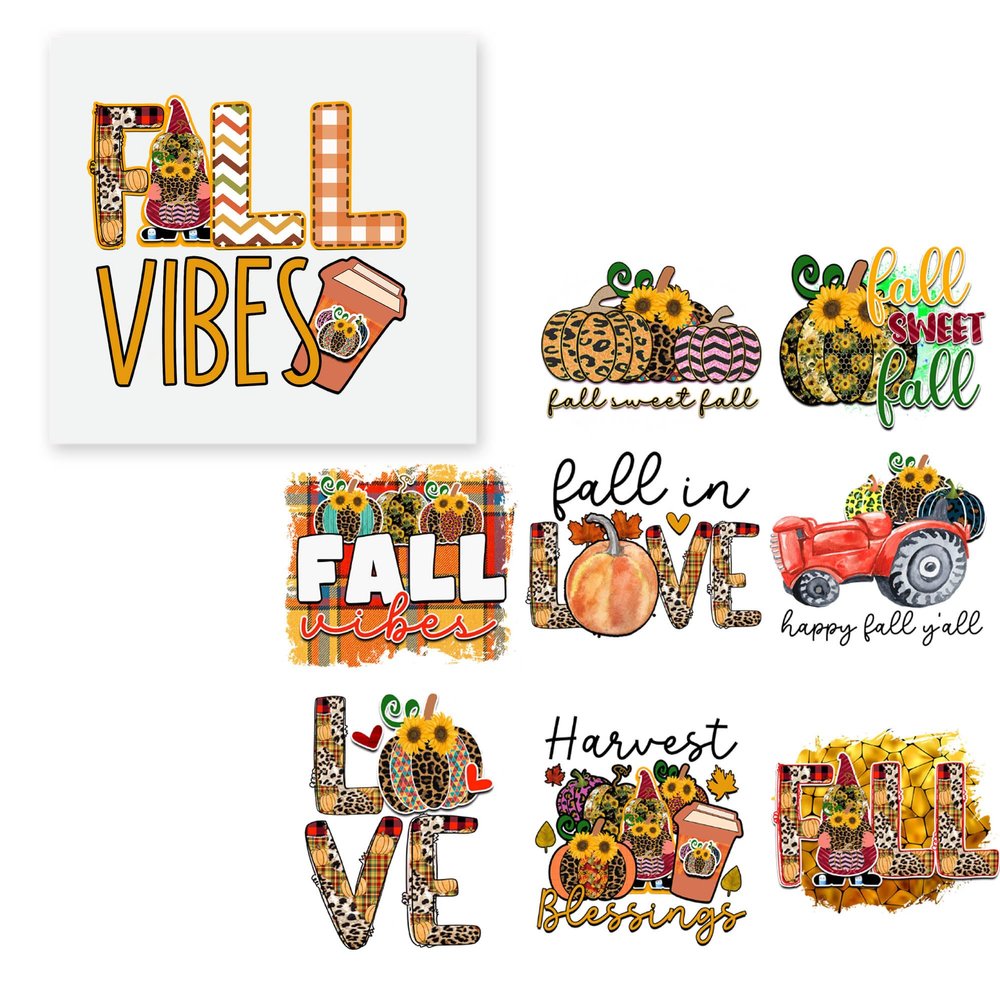 27 PCS Heat Transfer DTF Fall Vibes Blessing Iron On Decals for Clothing Heat Press Patches DIY Tshirt Direct to Film Fall Sweet