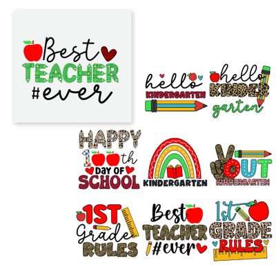 27 PCS Heat Transfer Best Teacher Ever Direct to Film DTF Iron On Decals for Clothing Heat Press Patches DIY Tshirt Heat Transfer 100 days School Out Kindergarten