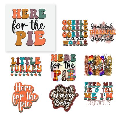 27 PCS Heat Transfer DTF Here for the Pie Little Turkey Iron On Decals for Clothing Heat Press Patches DIY Tshirt Direct to Film Fall Autumn