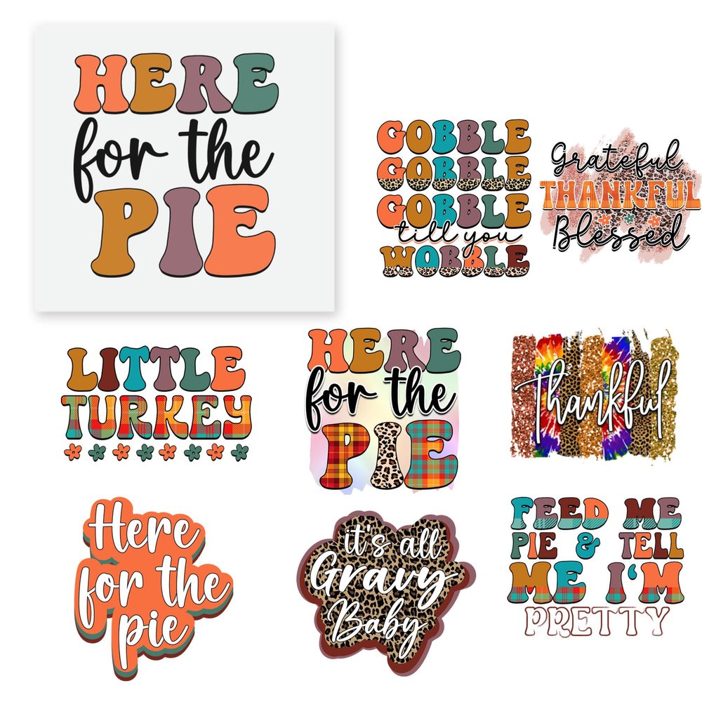 27 PCS Heat Transfer DTF Here for the Pie Little Turkey Iron On Decals for Clothing Heat Press Patches DIY Tshirt Direct to Film Fall Autumn