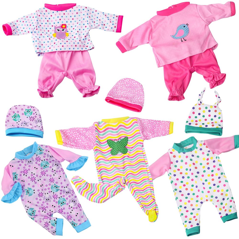 UNICORN ELEMENT 5 Sets Baby Doll Clothes for 14-18 Inch Dolls, 16 Inch Baby Doll Pjs Clothes Outfits and Accessories for New Born Dolls