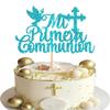 1 Pack Spanish Mi Bautizo Cake Topper with Glitter Cross Holy First Communion Baptism Cake Toppers Picks Religious God Bless Baptism Theme Baby Shower 1st Birthday Party Decorations Supplies Blue view 1