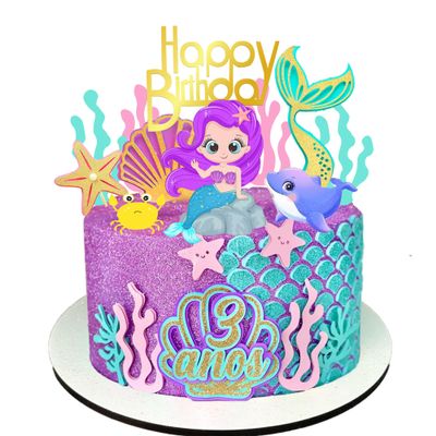 17 PCS Mermaid Cake Toppers for Mermaid Under the Sea Themed Birthday Wedding Decorations Supplies (1)