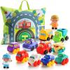 bessome Soft Rubber Toy Figure Car for 1 Year Old Boy with Playmat (Storage Bag)|12 PCS Cartoon Cars Baby Toys for 12-18 Months & Toddler Age 1-2|First Birthday for 1 2 3 Year Old Boy view 1