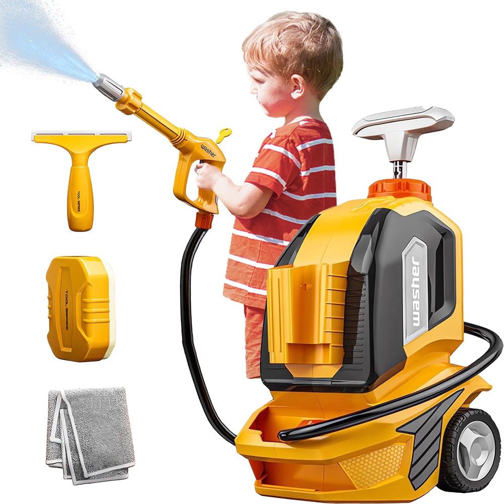 CZOALX Kids Clean Car Wash Toy Toddler Cleaning Set Car Washing Kit,Powerful Manual Pressure Washer with Scraper,Sponge,Rag,Pretend Play Toy Gift for Boys Girls Ages 3+