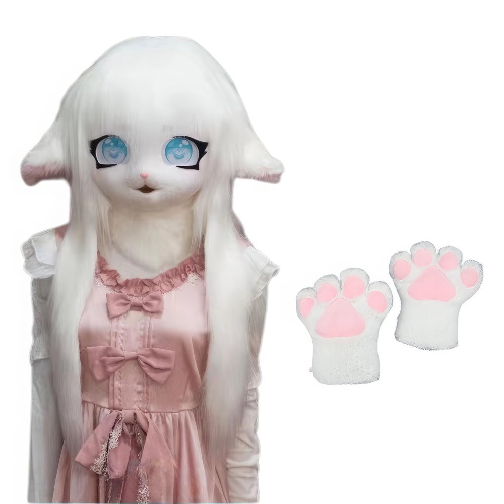 Rolamumu Anime Style Hood, Furry Animal MaskWearable Hood Party Disguise, Lolita Cosplay Costume Headgear With Cat Paw Gloves (Color : 8)