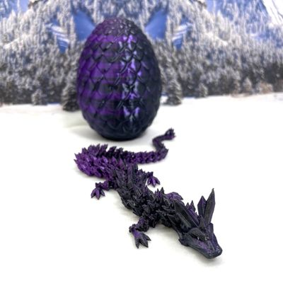 Articulated Crystal Dragon with Dragon Egg, 3D Printed 12" Crystal Dragon Silky Dual Color Fidget Toy ADHD Autism Sensory Toy Executive Desk Toy D001 (Purple & Black)