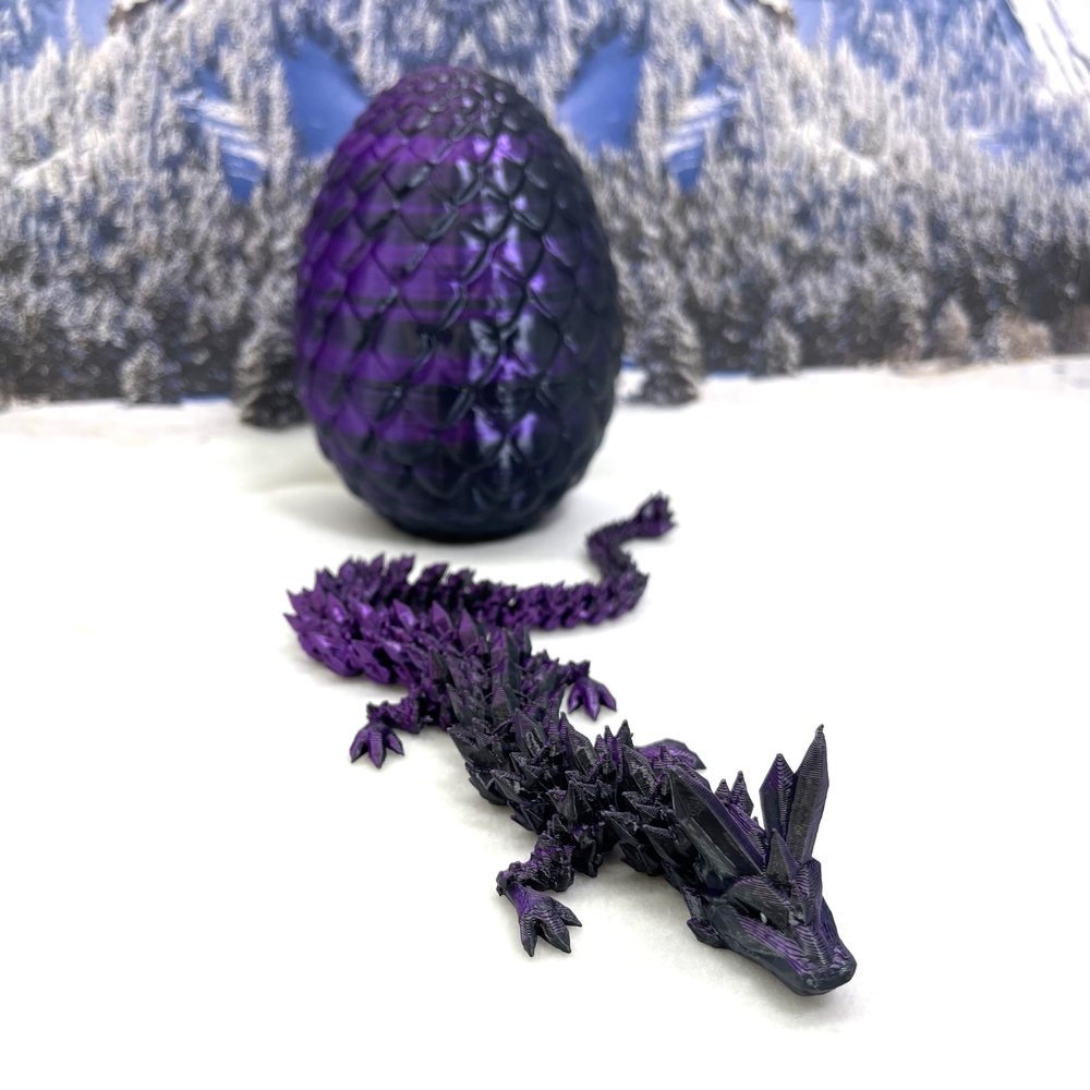 Articulated Crystal Dragon with Dragon Egg, 3D Printed 12" Crystal Dragon Silky Dual Color Fidget Toy ADHD Autism Sensory Toy Executive Desk Toy D001 (Purple & Black)