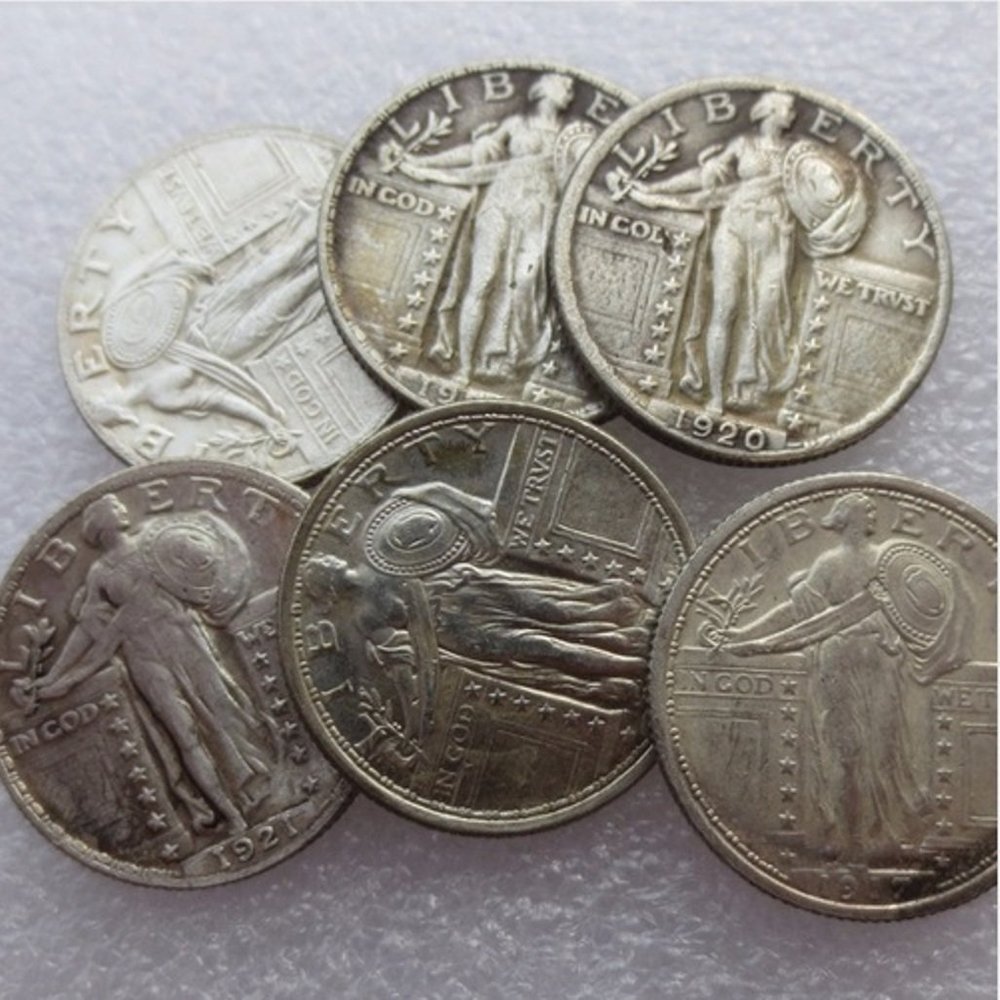 Generic Rare 1916-1924 Full Set 6 pcs Standing Liberty American US Quarter Dollar Restrike Silver Color Coins. Discover Now!