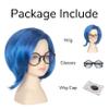Miss U Hair Short Blue Wig with Glasses Child Girls Emotion Cosplay Halloween Wig view 3