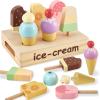HERSITY Wooden Ice Cream Stand for Kids, Ice Cream Popsicle Toy Pretend Play Food Kitchen Accessories Playset Lolly Shop Games for Toddlers Girls Boys 3 4 5 Years Old view 1