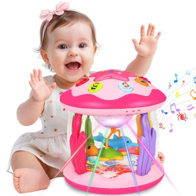 Avesa Baby Toys 6-12 Months Girl Gifts: Babies Ocean Rotating Light Up Musical Toys for Toddlers 1 2 Year Old Crawling Learning Infant Toy 6 7 8 9 10 11 12 Months Old Baby Girl Gift (Pink)