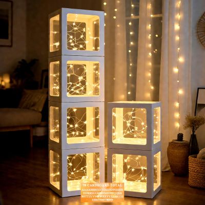 Ledido Transparent Balloon Boxes, Clear Balloon Boxes with 6 Pcs String Lights and 78 Letters for Baby Shower Gender Reveal 2026 New Year Grad Party Birthday Anniversary Bridal Decor - 6 White Boxes