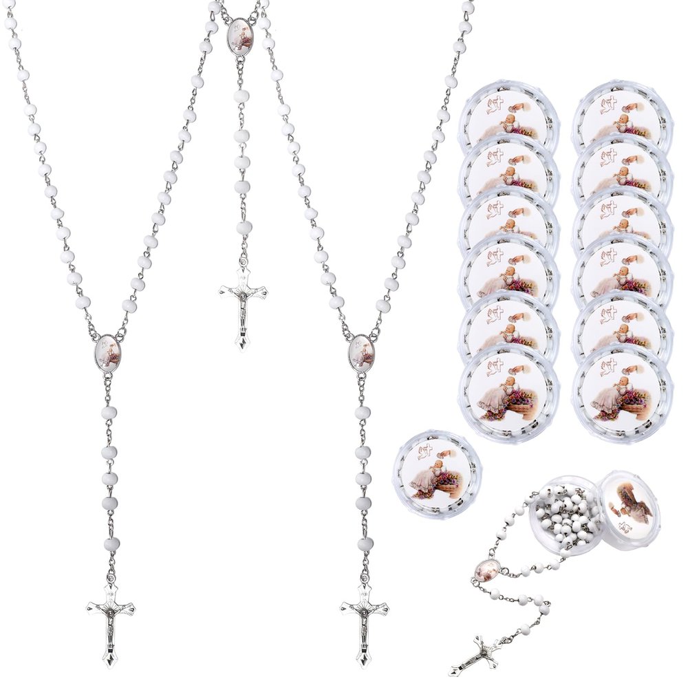 12 PCS Guardian Baby Angel White Bead Scented Rosaries For Baptism Gifts Girls Boys,Rosaries In Bulk For First Communion Party Favors Guests,Rosarios Catolicos 12 Pack Para Recuerdos De Bautizo