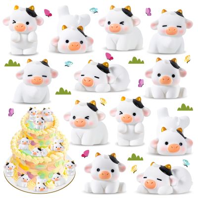 12 Pcs Mini Cows, Mini Resin Cows Figurines, Tiny Mini Animals Miniature Figurines, Cute Cow Cupcake Toppers Fairy Garden Miniature Landscape Ornaments for Home Dcor, Cake Decoration, DIY Crafts