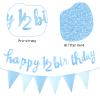 Happy 1/2 Birthday Banner Glitter Half Birthday 6 Months Happy Birthday Banner Happy Birthday Bunting Banner Birthday Party Decorations for Half Year Baby Shower, Light Blue view 3