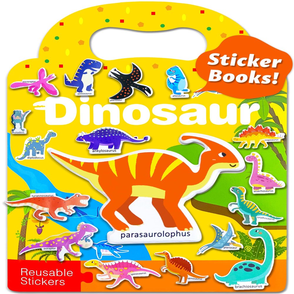 Benresive Reusable Sticker Books for Kids, Sticker Books for Toddlers, Toddler Travel Toys Activities Crafts Ages 3 and Up Birthday Gifts - Dinosaur