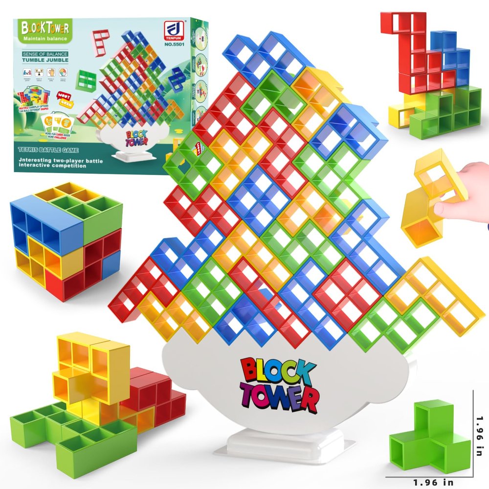 OUXIA 48 Pcs Large-Sized Balance Stacking Blocks Game - Perfect Toys for Kids & Family Games - Ideal for Family Fun and Stack Game Play