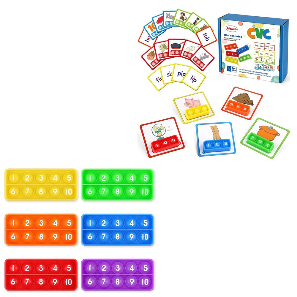 Aizweb CVC Word Game,Ten-Frame Counting Toys,Math Manipulative Phonics Games Flash Cards for Preschool Kindergarten Classroom Supplies,Special Education Reading Manipulative Spelling Toy Math Games