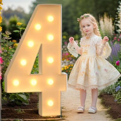 2.4FT/28.7in Marquee Light up Number 4 Marquee Numbers with Lights for Birthday Party Large Mosaic Frame Letter Cardboard Pre-Cut Giant Cut-Out Thick Foam Board Sign Diy Decorations Anniversary